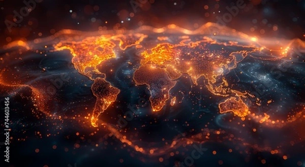 Fototapeta An ethereal map of the universe, adorned with fiery nebulae and encompassing the vast expanse of outer space, showcasing the heat and raw beauty of nature's cosmic dance