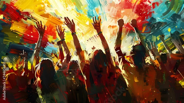 Fototapeta オリンピックの興奮を彩る歓喜の観客のカラフルなイラスト