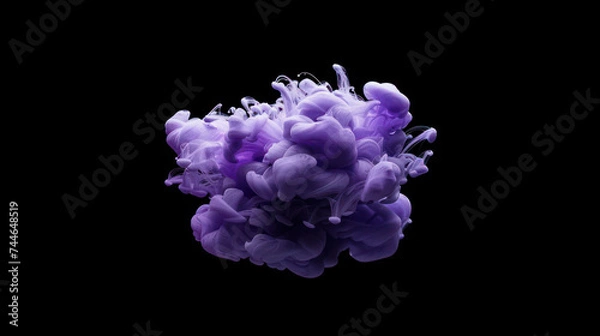 Fototapeta Real shot color paint drops in water. Ink swirling underwater. Cloud of ink collision isolated on black background. Colorful abstract smoke explosion. Close up view.