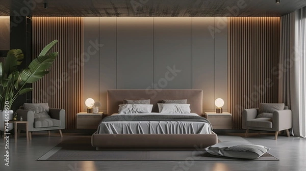 Fototapeta Bedroom with modern interior and with empty walls