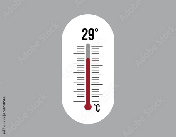 Fototapeta 29° degrees Celsius. Thermometer vector to measure climate temperature, weather forecast and heat concept