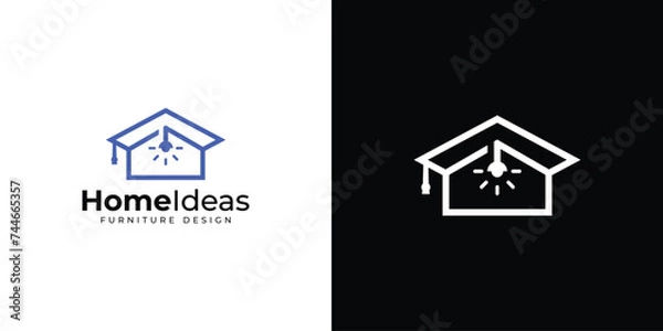 Fototapeta Creative Home Ideas Logo. College, Graduate Cap, Campus, Education Logo Designs. Home Architecture Study with Lineart Outline Style Logo Designs Vector Illustration.	