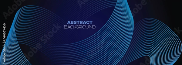 Fototapeta Dark blue abstract banner background with glowing geometric circles lines. Modern navy blue gradient shiny lines pattern and Futuristic technology web background for brochure, cover, poster, header