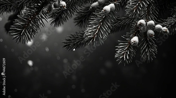 Obraz Christmas tree silks, dusted with snow.