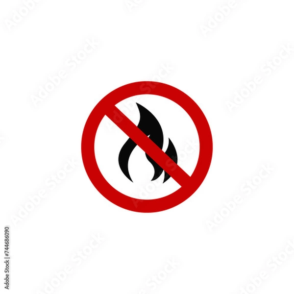 Fototapeta No open flame sign. No fire, No access with open flame prohibition sign. Red, black and white vector illustration.