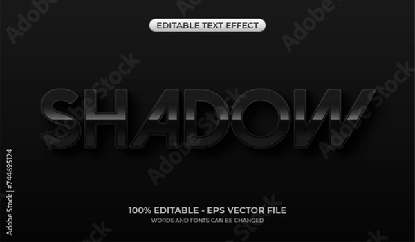 Fototapeta Black shadow text effect. Editable glossy jet-black graphic styles. 3d dark font mockup
