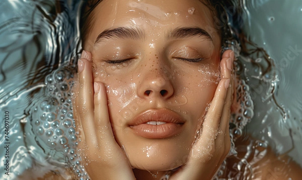 Fototapeta woman in shower with amazing skincare and soft water and light