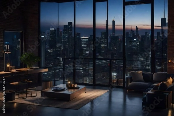 Obraz a modern urban loft with floor-to-ceiling windows
