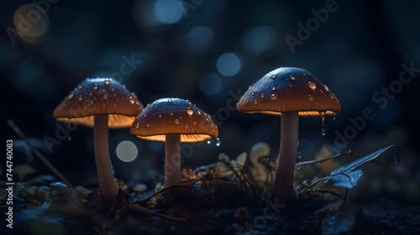 Fototapeta  fungi and mushrooms with bokeh lights