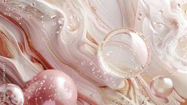 Fototapeta Abstract Fluid Art with Swirling Creamy Bubbles