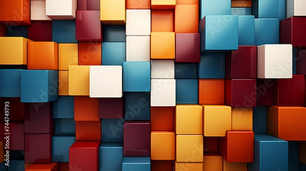 Fototapeta Abstract geometric block wall in warm and cold contrasting colors, abstract geometric background