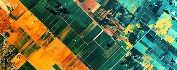 Fototapeta Satellite imagery analysis for crop health global view on local farming precision from space