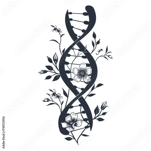 Fototapeta Vector illustration of double helix dna chain with floral