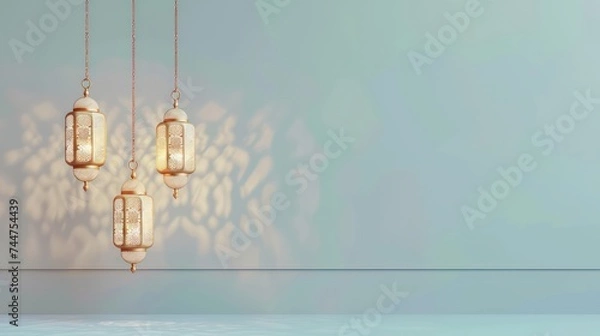 Fototapeta Modern beautiful minimalistics Tid backgrounds with illuminating lanterns and copy space.