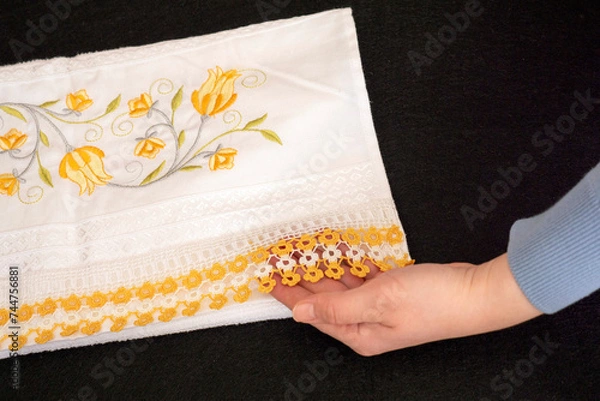 Fototapeta hand-knitted patterned hand towels, Turkish towels close-up,