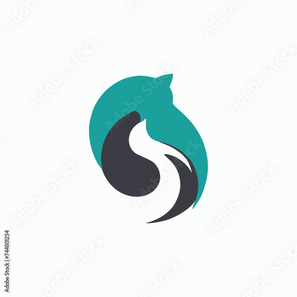 Fototapeta black and white cat, logo design, vector logo, icon logo, illustration, logo icon design