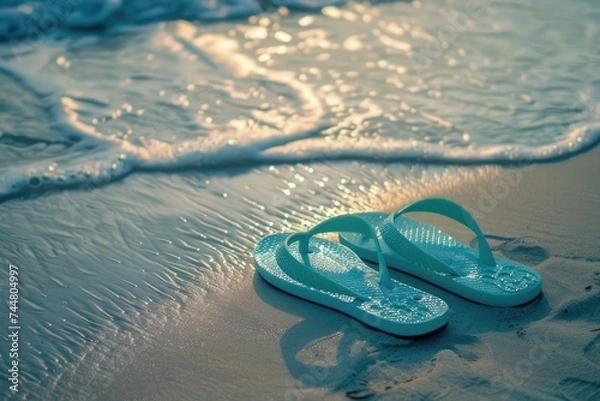 Fototapeta flip flops on the beach