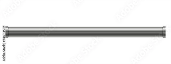 Obraz Cylinder metal straight pipe in realistic style. Stainless steel pipe for sewerage, water supply systems, industrial and construction. Vector illustration isolated on white background.