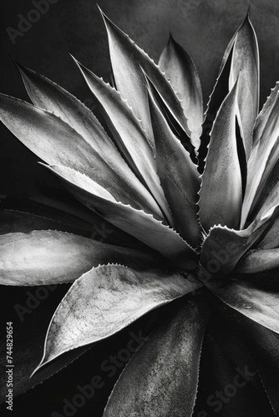 Obraz Black and white photograph of an agave plant. Generative AI.