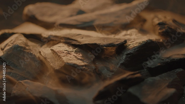 Fototapeta Rough abstract wet stones rotating with a foggy atmosphere around them 