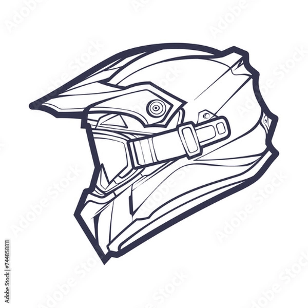 Obraz Line Art Motorcycle helmet isolated on White background vector illustration