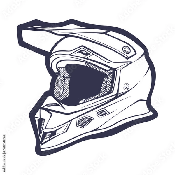 Obraz Line Art Motorcycle helmet isolated on White background vector illustration