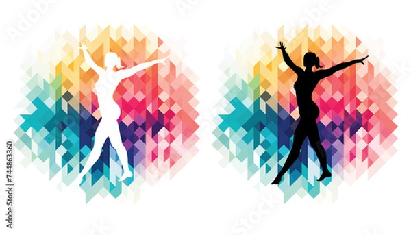 Fototapeta Female gymnast doing floor routine colorful icons on a transparent background