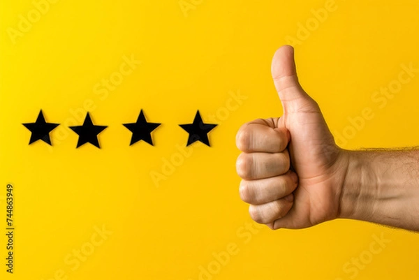 Fototapeta Rating stars concept, four stars. Background with selective focus and copy space