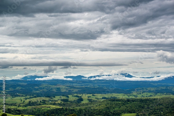 Fototapeta Stunning scenery in Northern New South Wales, Australia, featuring rolling hills, lush farmlands, dense forests, and serene views, offering a perfect blend of nature and tranquility