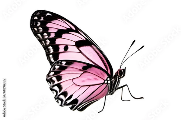 Obraz A pink butterfly with black wings on a transparent background
