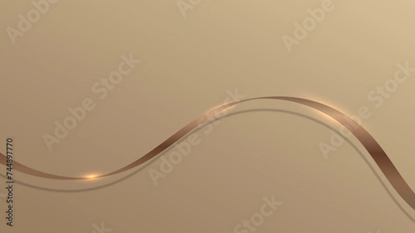 Obraz Abstract 3D luxury brown ribbon lines elements with glowing light effect on background.