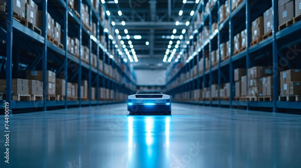 Obraz Automatic Guided Vehicle Robot bring box package delivery in warehouse