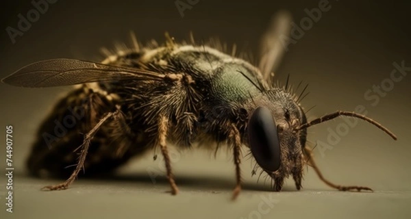 Fototapeta  Close-up of a bee with fuzzy body and large eyes, ready for pollination
