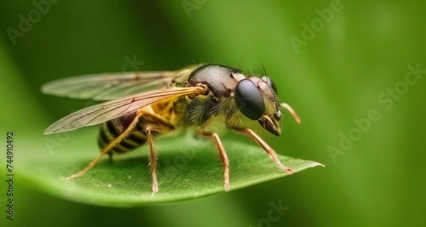 Fototapeta  Close-up of a bee on a leaf, showcasing its intricate details