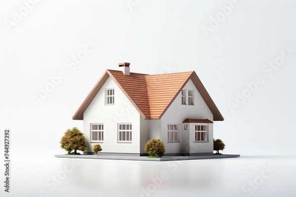 Fototapeta 3d house with chimney and grass on a white background.