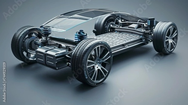 Fototapeta A 3D rendering of a futuristic car chassis.