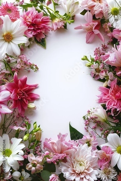 Fototapeta Colorful floral frame in white background