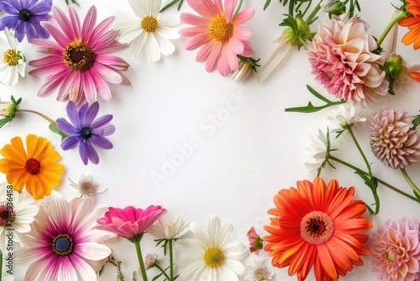 Fototapeta Colorful floral frame in white background