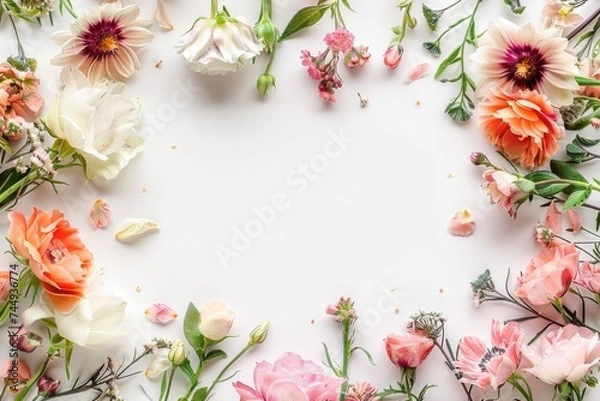 Fototapeta Colorful floral frame in white background