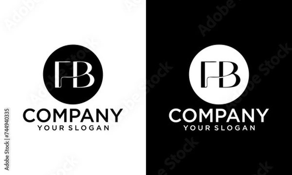 Fototapeta Creative modern minimal unique circular shaped fashion brands black and white color BF FB B F initial based letter icon logo.