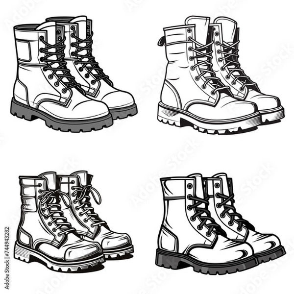 Obraz "Military Boots". simple minimalist isolated in white background vector illustration