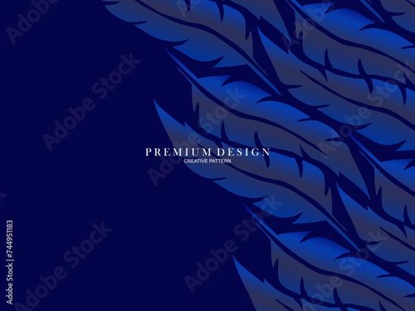 Obraz Blue feather premium background. Abstract dynamic composition. Modern vector feather illustration.
