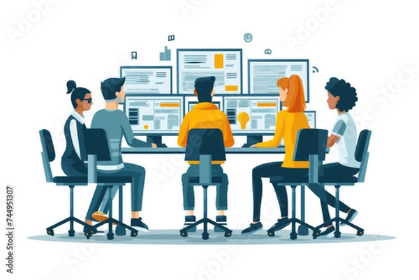 Obraz Collaboration: Software development is often a collaborative effort. Software engineers work with other professionals