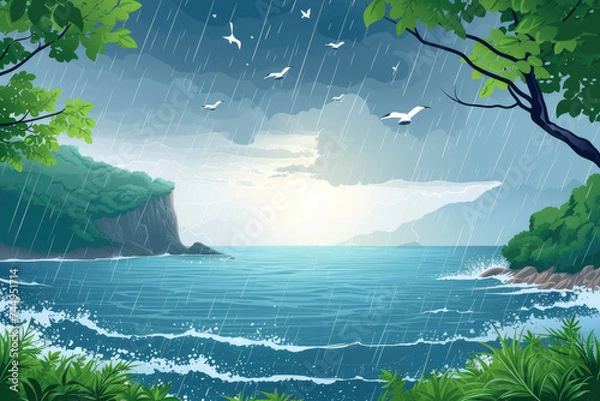 Fototapeta Nature Sounds: Some people find the natural rhythms of rain, ocean waves, or birdsong to be incredibly calming