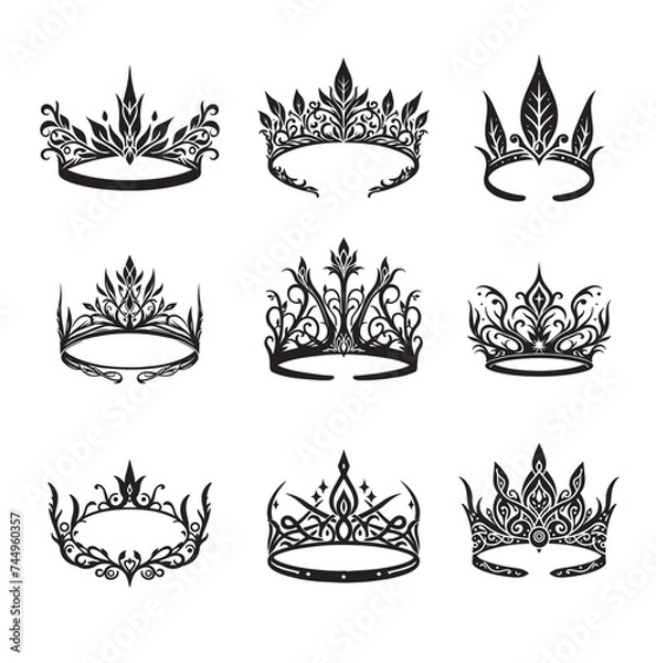 Fototapeta Elegant crowns in the Elven style, vector illustration