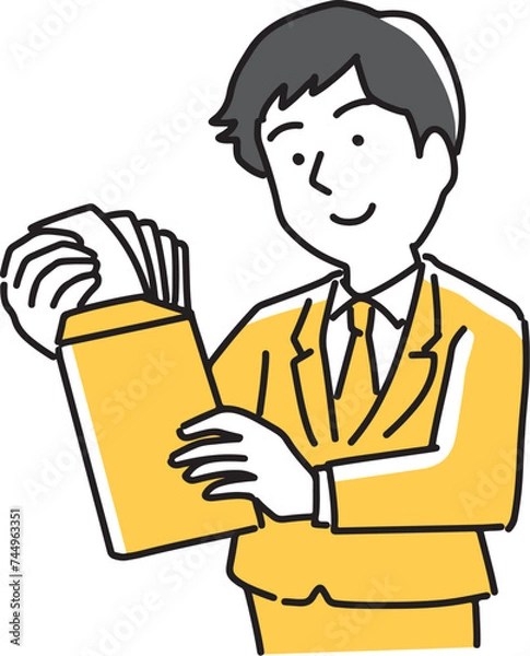 Fototapeta 封筒からお札を出して見る男性