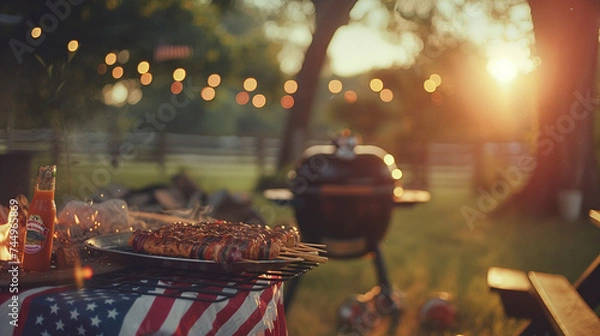Fototapeta Patriotic Picnic Perfection: Delicious BBQ on 4th of July, Generative AI