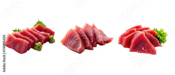 Fototapeta Tuna sashimi isolated on transparent background. Raw tuna fish