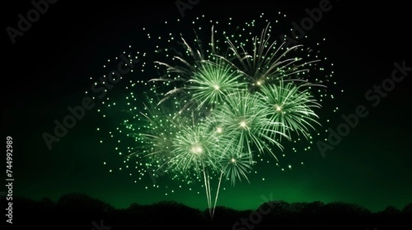 Fototapeta The St. Patrick's Day green fireworks display lights up the night sky, adding a dazzling and festive touch to the evening celebrations.
