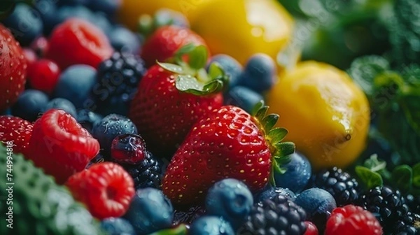 Obraz Vibrant close-up of a healthy mix of fruits and vegetables, emphasizing the variety of natures palette